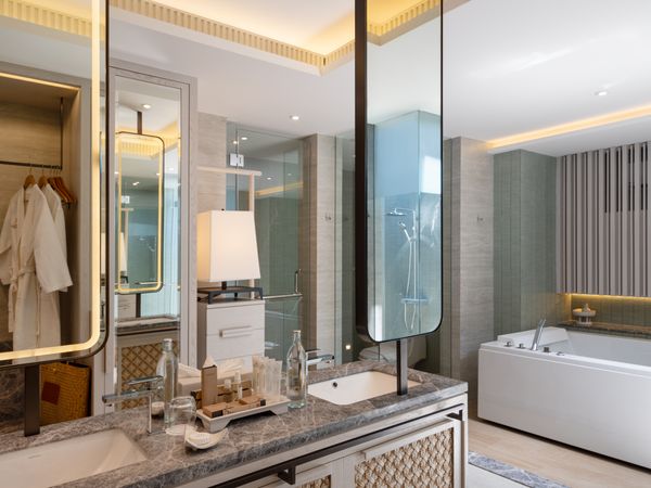 Luxury resort bathroom with tropical design