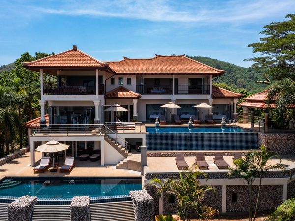 Aerial drone view of luxury villa property