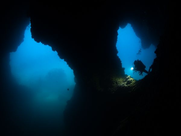 Cave diver in The Cathedral underwater cave