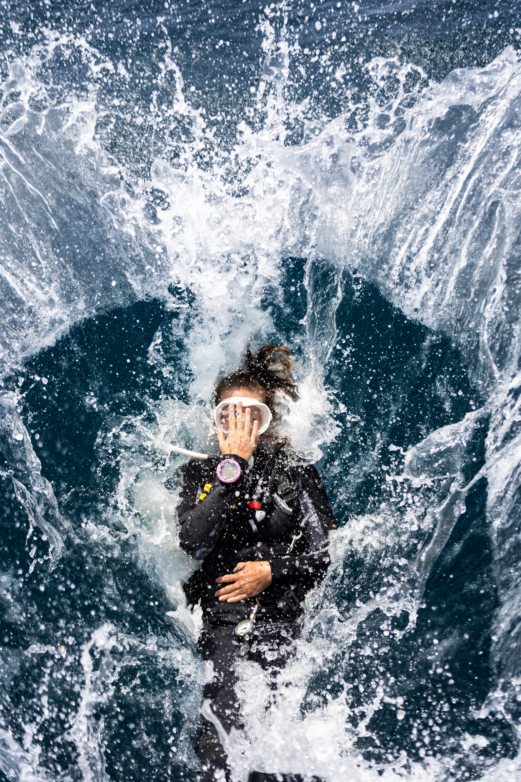 Underwater Commecial Photographer Female Diver Back Roll Dive Computer Koh Lanta
