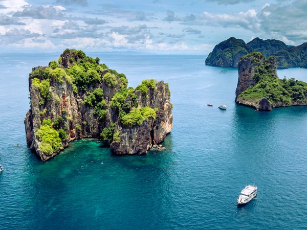 Drone photography of Bida Nok and Nai near Phi Phi Islands