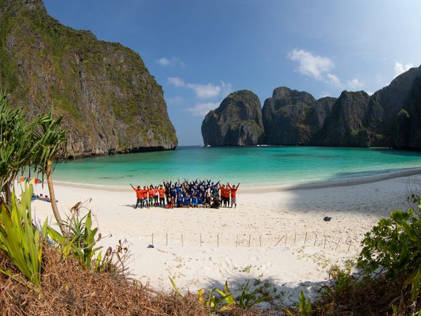 Conservation team working on coral propagation