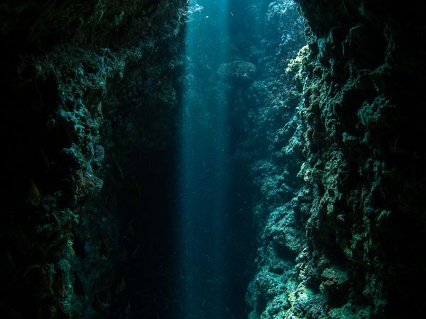 Underwater cave formation at The Chimney