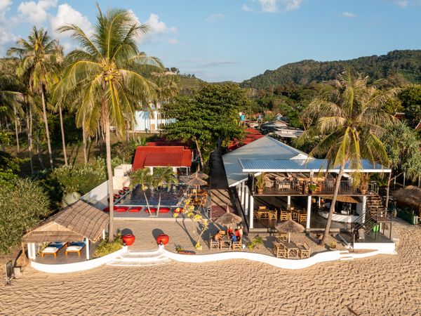 Drone photography of beachfront resort