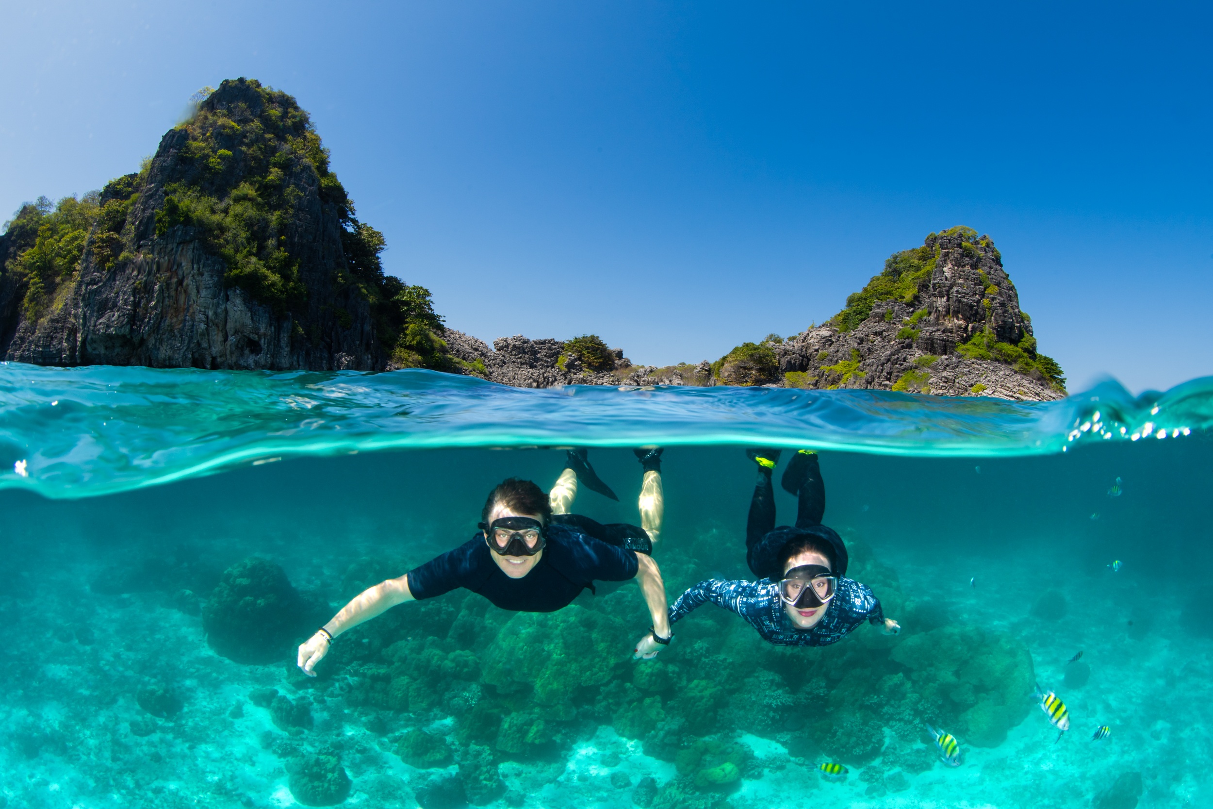 Underwater Commecial Photographer Couple Snorkel Koh Lanta Over Under Photo